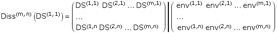 Diss^(m, n) (DS^(1, 1)) = (DS^(1, 1)    DS^(2, 1) .. ...  ... env^(m, 1) <br /> .../(env^(1, n) env^(2, n) ... env^(m, n)))